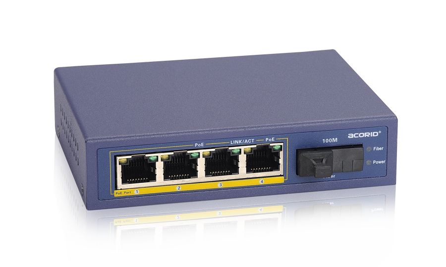 1 Fiber to 4 UTP 10/100Mbps PoE-PSE
